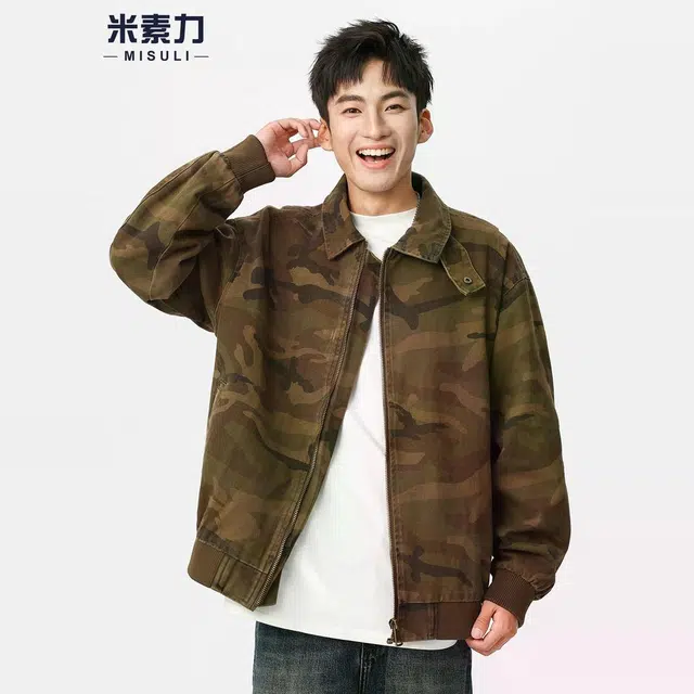 米素力 复古痞帅飞行员迷彩落肩袖宽松型休闲风夹克 男女同款