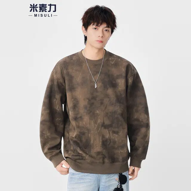 米素力 复古圆领秋季几何落肩袖休闲风套头卫衣 男女同款