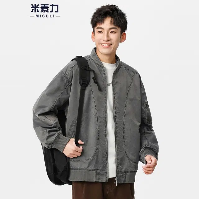 米素力  轻熟潮牌痞帅纯色落肩袖宽松型美式棒球服 男女同款