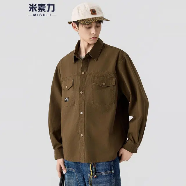 米素力 纯棉工装长袖常规休闲风衬衫 男款