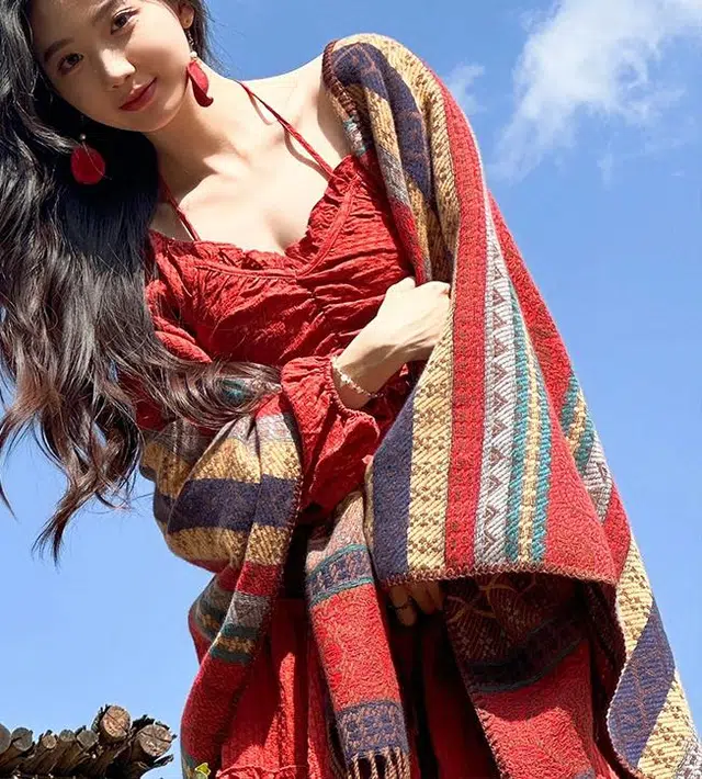 艾佳微 民族风外搭旅游 涤纶 披肩 男女同款情侣款