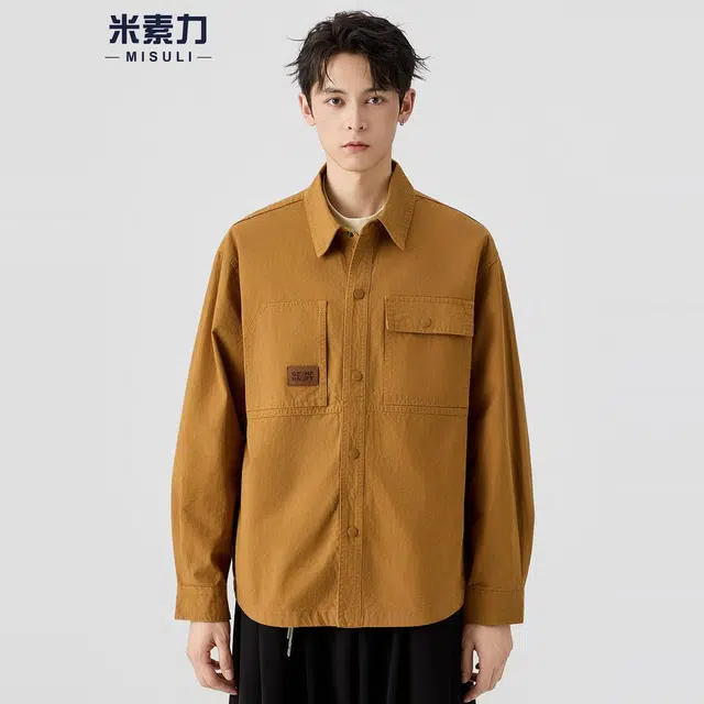 米素力 宽松大码休闲常规长袖衬衫 男款