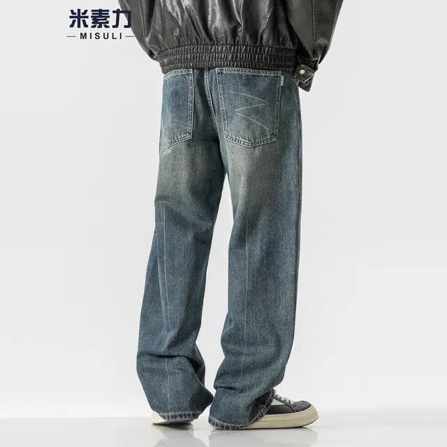 米素力 复古水洗日系直筒休闲中腰牛仔裤 男女同款