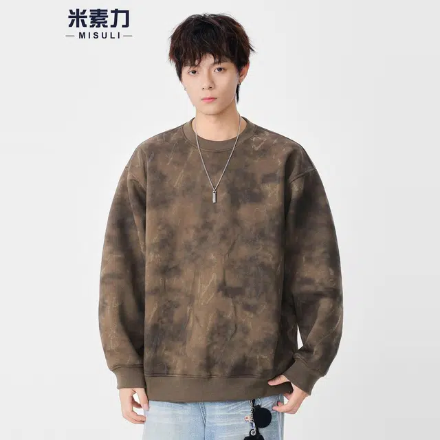 米素力 复古圆领秋季几何落肩袖休闲风套头卫衣 男女同款