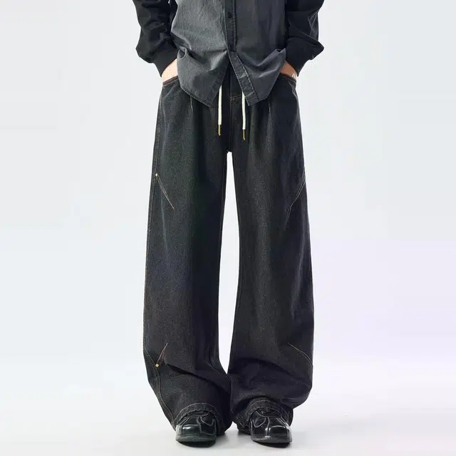 杜克恩 美式复古潮牌纯色百搭高级感宽松休闲牛仔裤 男款