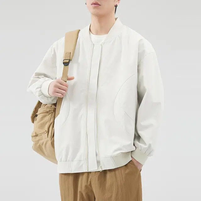 纯团 美式飞行员棒球服秋季潮牌纯色收口袖宽松型夹克外套 男女同款