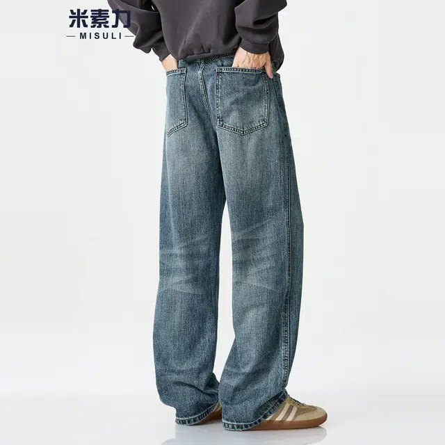 米素力 石磨水洗复古重磅直筒中腰牛仔裤 男女同款
