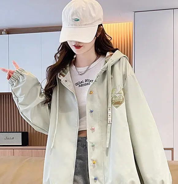 邦固依品 格子刺绣外套女春秋季少女夹克初高中学生大童上衣棒球服 女款