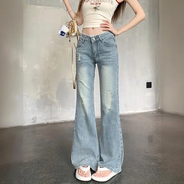 轻迎 设计感低腰秋季修身休闲牛仔裤 女款