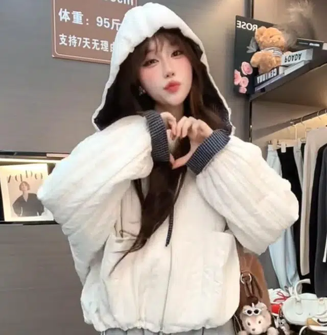 邦固依品 加棉加厚连帽外套女秋冬款韩版休闲宽松显瘦小个子棉衣棉服 女款