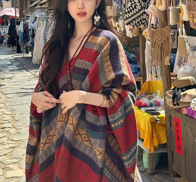 艾佳微 民族风外搭旅游 涤纶 披肩 男女同款情侣款