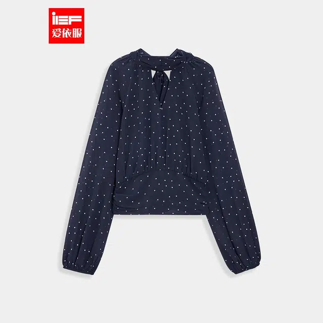 爱依服 波点时尚长袖常规法式衬衫 女款