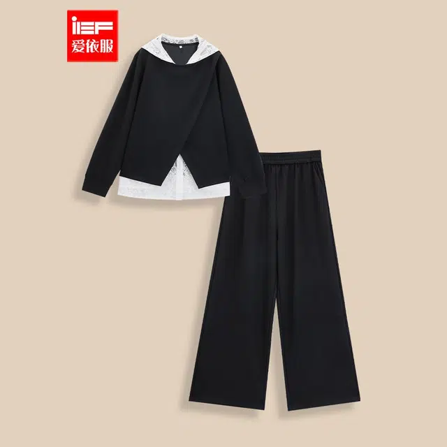 爱依服 韩系运动风显瘦长袖休闲套装 女款