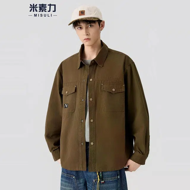 米素力 纯棉工装长袖常规休闲风衬衫 男款