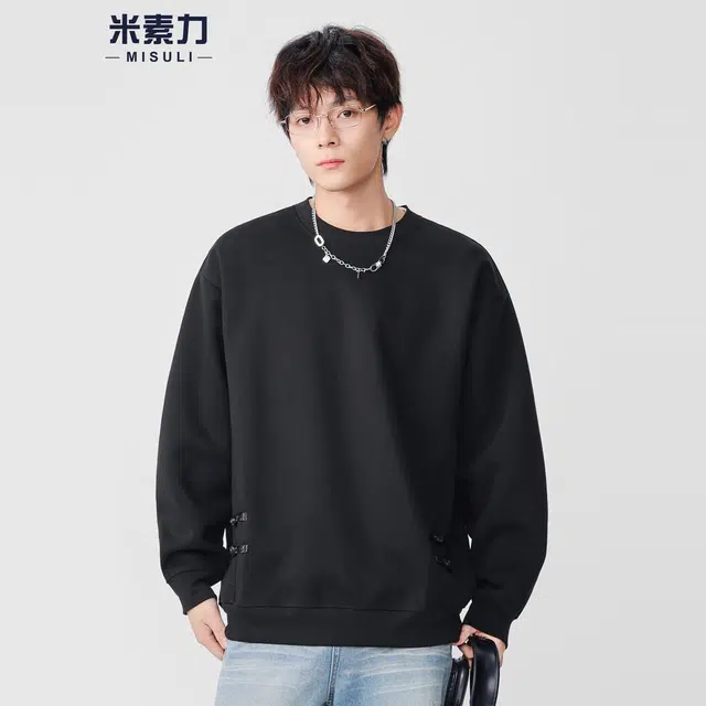 米素力 简约复古宽松落肩袖休闲风套头卫衣 男女同款