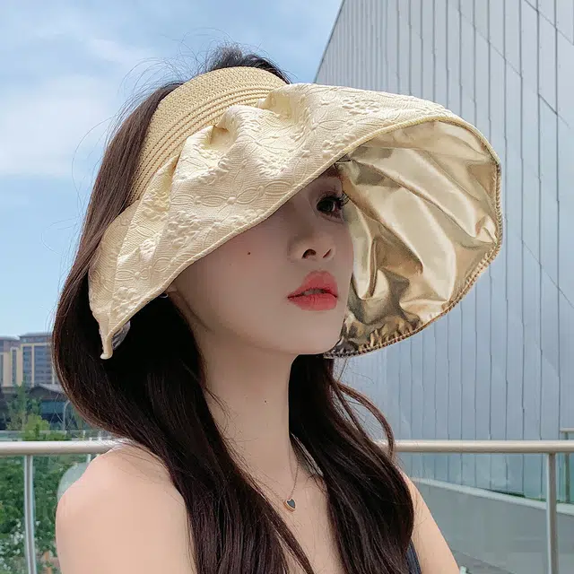 稻草人 浮雕压花设计 空顶宽帽檐透气 聚酯纤维 防晒帽 女款