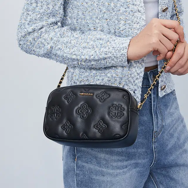 稻草人 时尚百搭四季款 聚氨酯 小方包手提单肩斜挎包 女款 黑色/米白