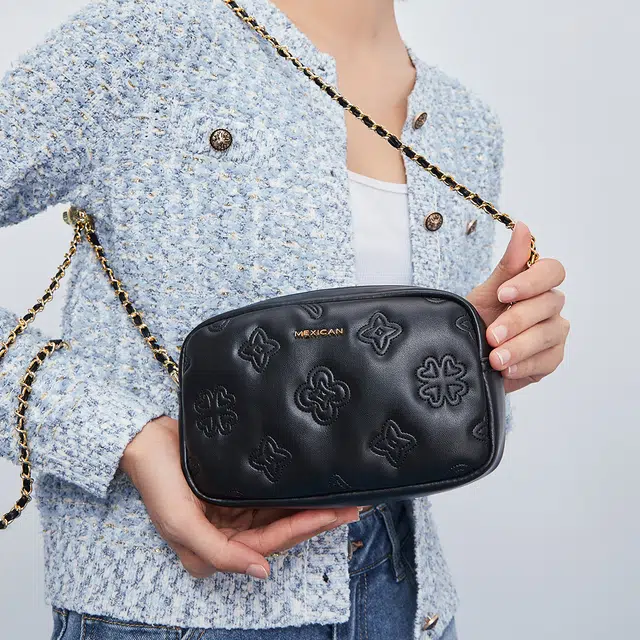 稻草人 时尚百搭四季款 聚氨酯 小方包手提单肩斜挎包 女款 黑色/米白