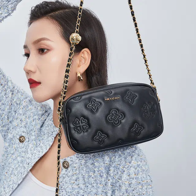 稻草人 时尚百搭四季款 聚氨酯 小方包手提单肩斜挎包 女款 黑色/米白