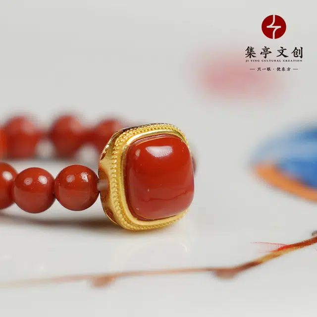 集亭 方糖 鸿运当头 好运在手 南红 名贵玉石戒指 男女同款情侣款