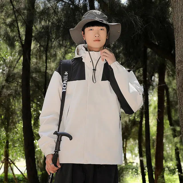 金贝勒 户外撞色拼接休闲可脱卸帽登山服休闲运动风衣机能冲锋夹克外套 男女同款