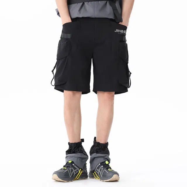 金贝勒 运动休闲简约字母舒适百搭直筒宽松拉链透气工装短裤 男女同款