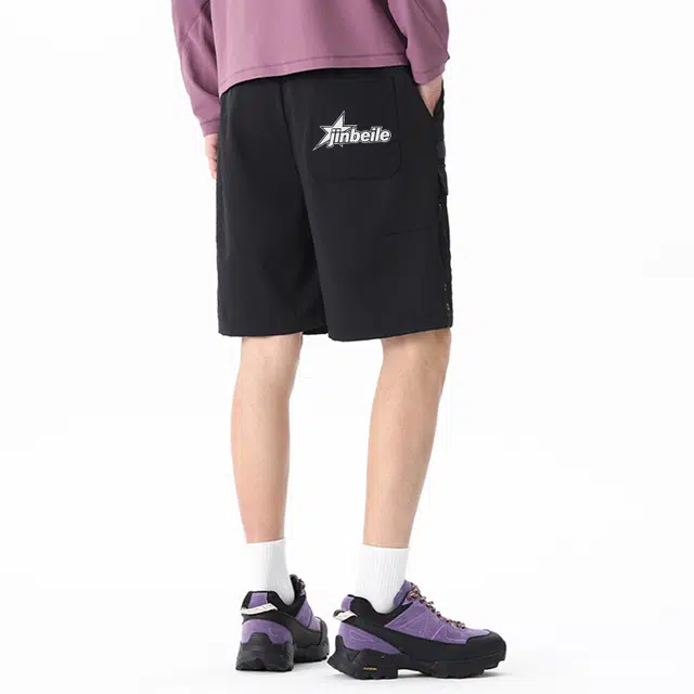 金贝勒 运动休闲简约字母直筒松紧舒适百搭宽松工装短裤 男女同款