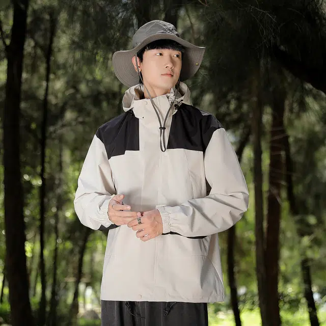 金贝勒 户外撞色拼接休闲可脱卸帽登山服休闲运动风衣机能冲锋夹克外套 男女同款