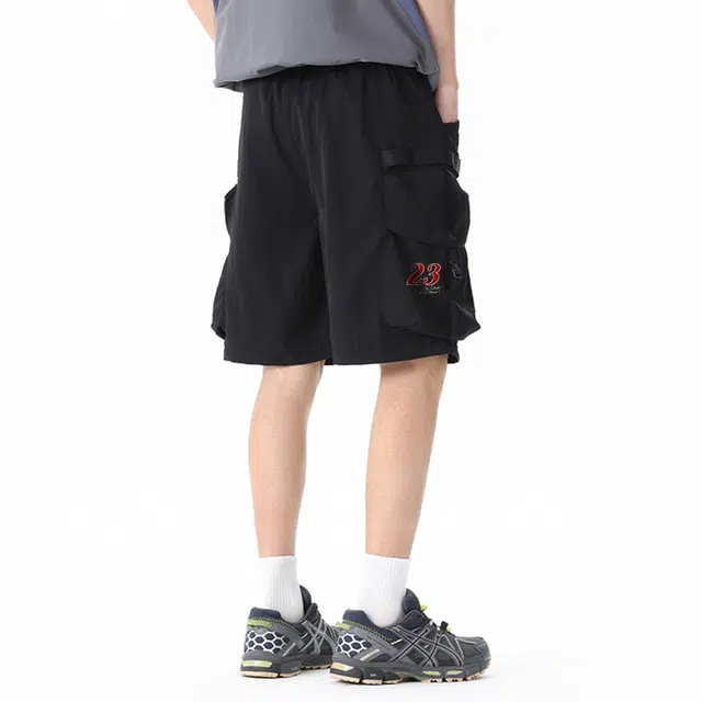 金贝勒 运动休闲简约字母舒适百搭直筒宽松拉链透气工装短裤 男女同款