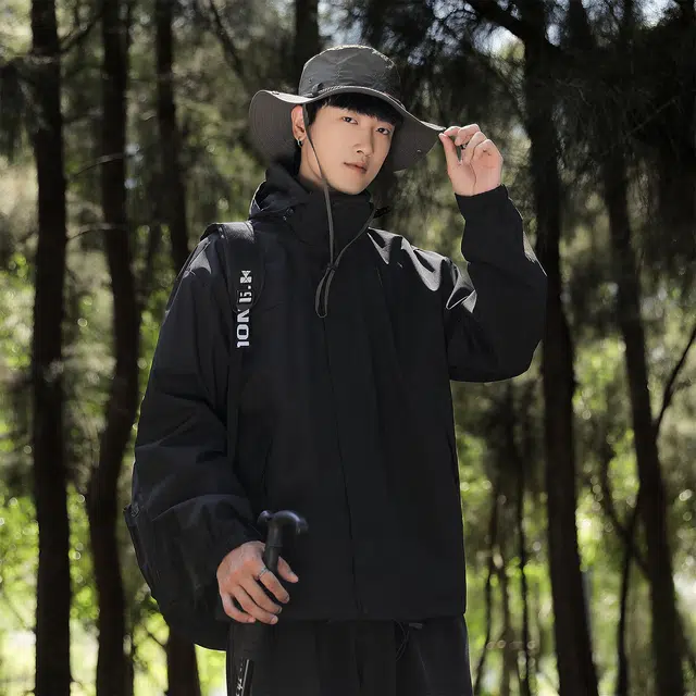 金贝勒 户外撞色拼接休闲可脱卸帽登山服休闲运动风衣机能冲锋夹克外套 男女同款