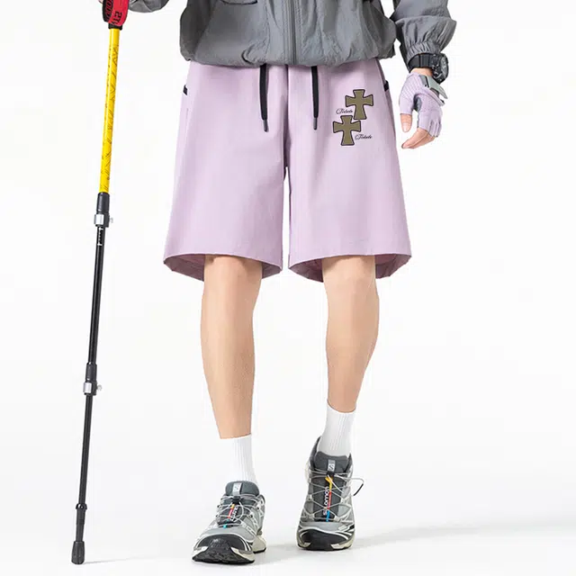 金贝勒 运动简约印花系带直筒宽松时尚百搭休闲短裤 男女同款