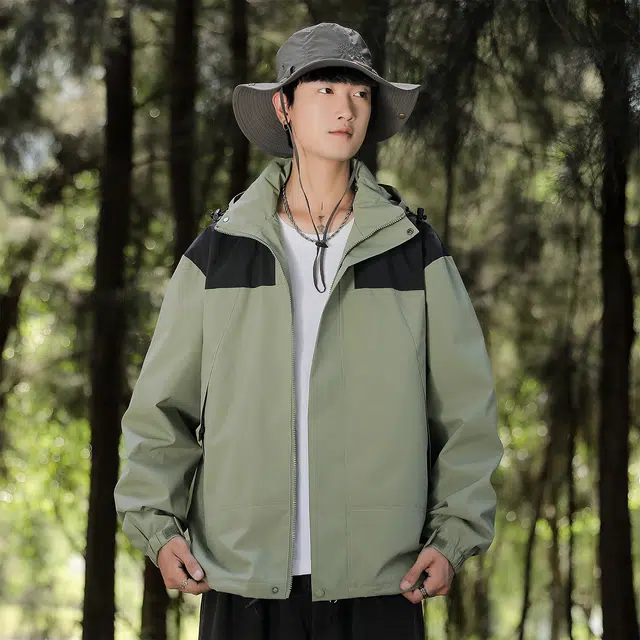 金贝勒 户外撞色拼接休闲可脱卸帽登山服休闲运动风衣机能冲锋夹克外套 男女同款