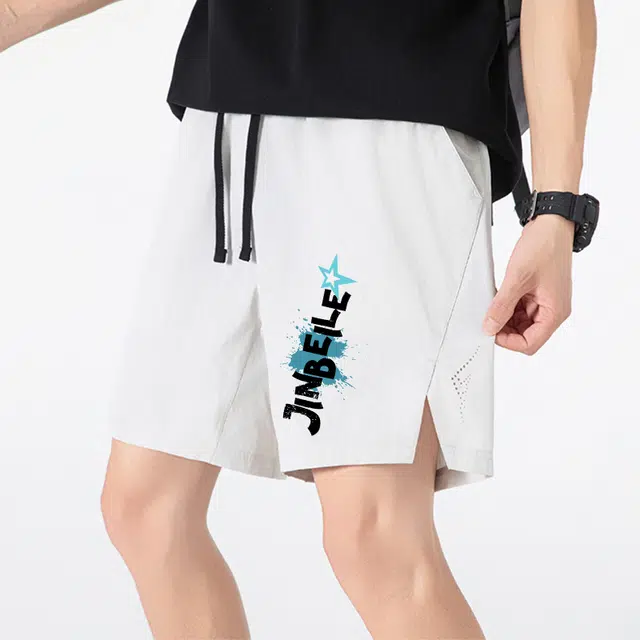 金贝勒 户外运动耐磨舒适字母星星印花图案系带休闲短裤 男女同款