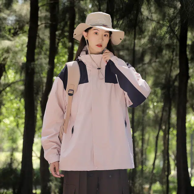 金贝勒 户外撞色拼接休闲可脱卸帽登山服休闲运动风衣机能冲锋夹克外套 男女同款