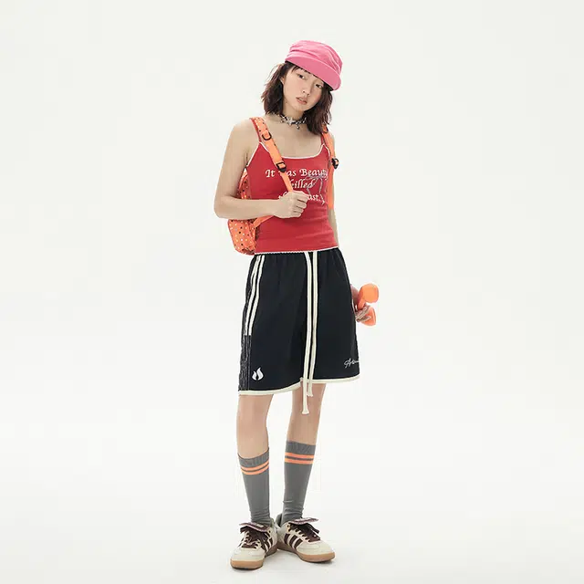 金贝勒 美式复古简约百搭户外撞色多巴胺宽松伞兵冰感速干中腰篮球裤五分休闲短裤 男女同款