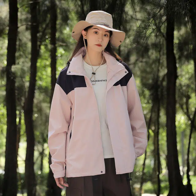 金贝勒 户外撞色拼接休闲可脱卸帽登山服休闲运动风衣机能冲锋夹克外套 男女同款