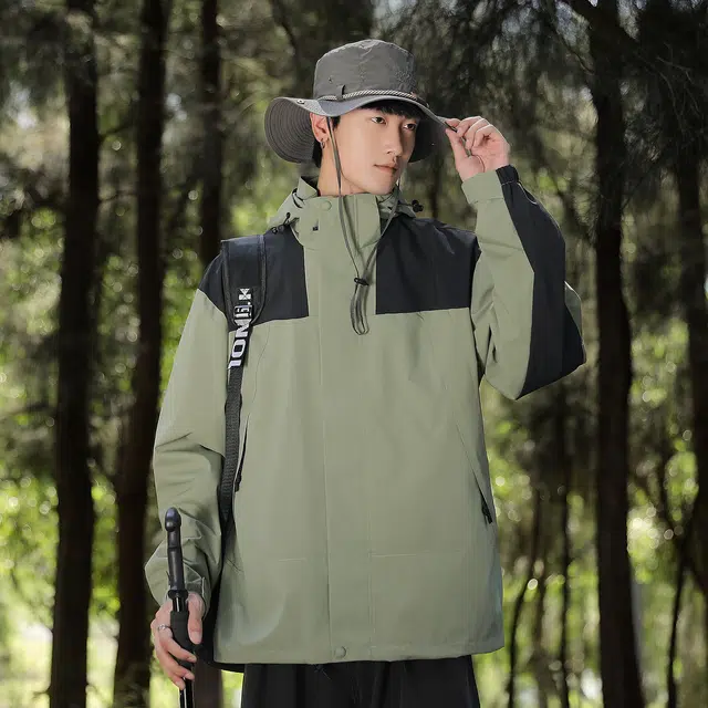 金贝勒 户外撞色拼接休闲可脱卸帽登山服休闲运动风衣机能冲锋夹克外套 男女同款