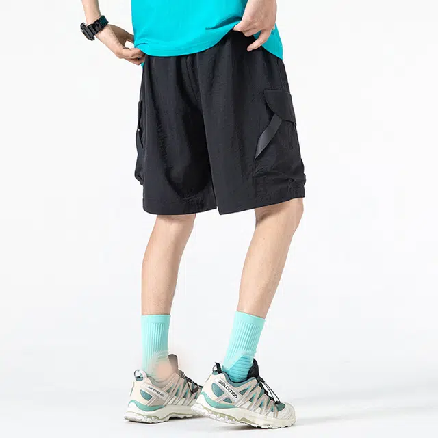 金贝勒 运动休闲简约百搭字母直筒宽松松紧舒适透气工装短裤 男女同款