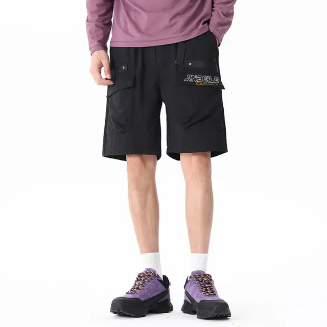 金贝勒 运动休闲简约字母直筒松紧舒适百搭宽松工装短裤 男女同款