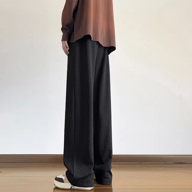 金贝勒 美式复古肌理纯色宽松系带直筒休闲裤 男女同款