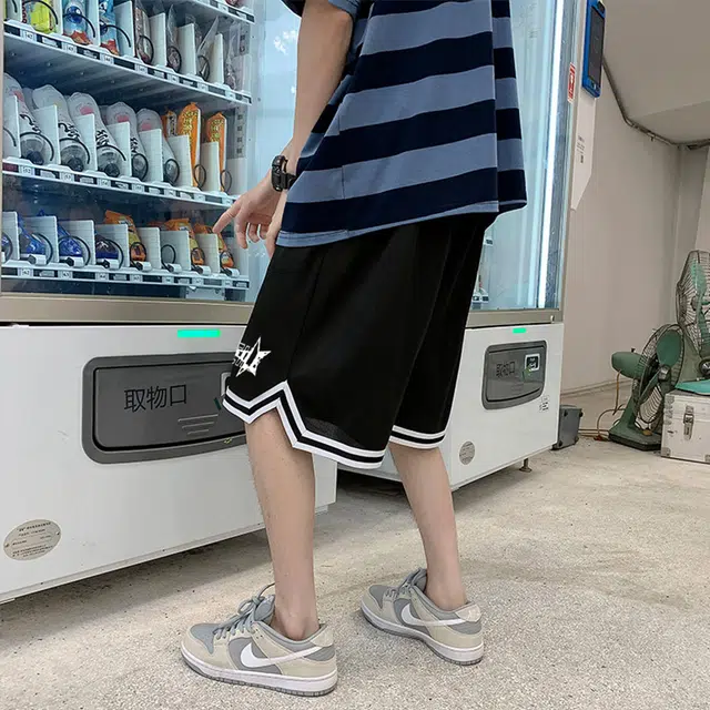 金贝勒 字母印花垂感透气运动休闲针织五分宽松百搭篮球裤 男女同款