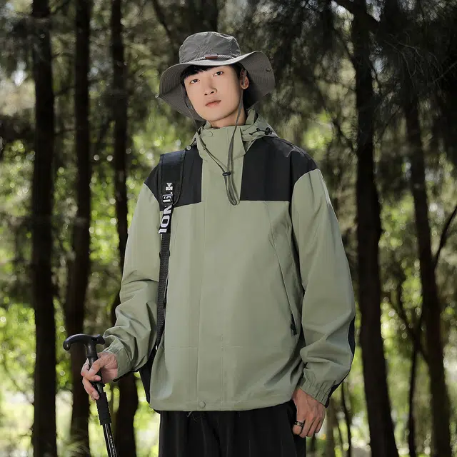金贝勒 户外撞色拼接休闲可脱卸帽登山服休闲运动风衣机能冲锋夹克外套 男女同款