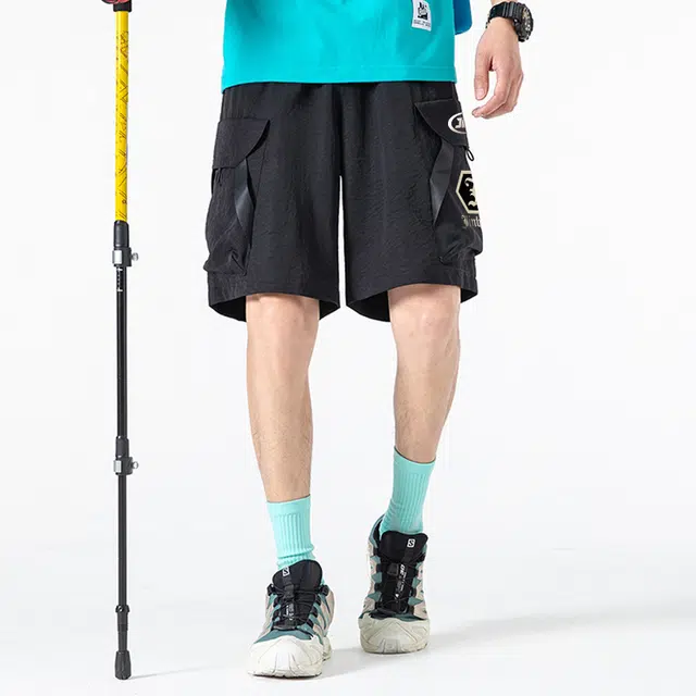 金贝勒 运动休闲简约百搭字母直筒宽松松紧舒适透气工装短裤 男女同款