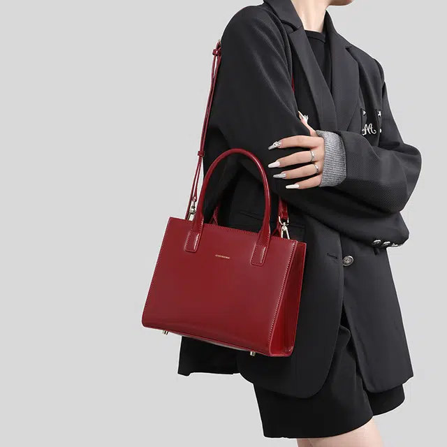 谷田西 日常时尚小众 牛皮 手提包 中号 女款 红色