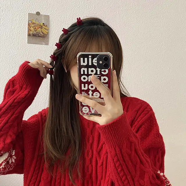 沂茹 秋冬款公主头兔耳高级感侧边夹可爱活泼美少女红色刘海边夹 合金亚克力 发夹 女款