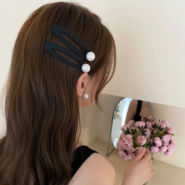 沂茹 白色圆珠黑色 韩系简约日常通勤百搭 发夹 女款