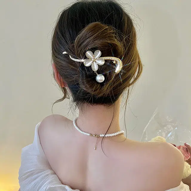 沂茹 法式花朵 扭夹甜美圆珠 后脑勺 发夹 女款