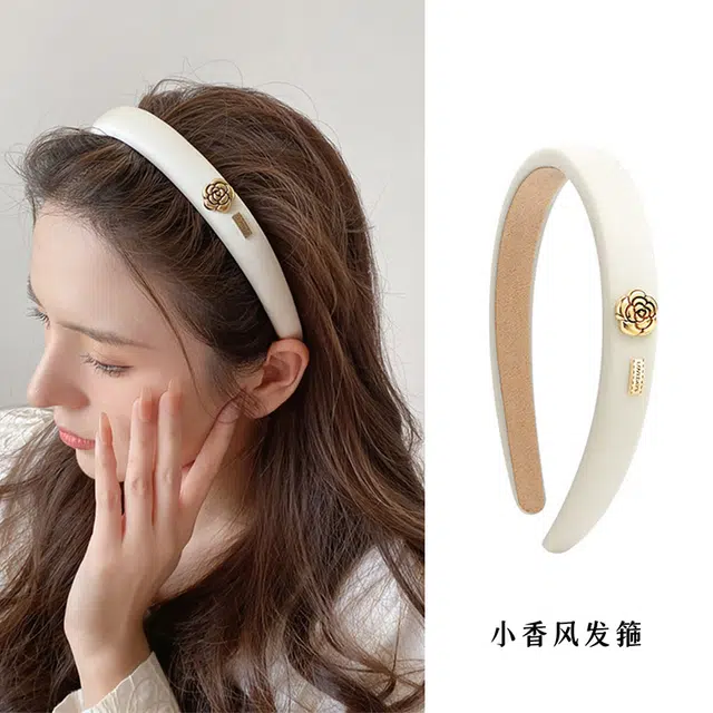 沂茹 气质公主少女感高贵减龄日常白色抹油玫瑰花海绵 发箍 女款