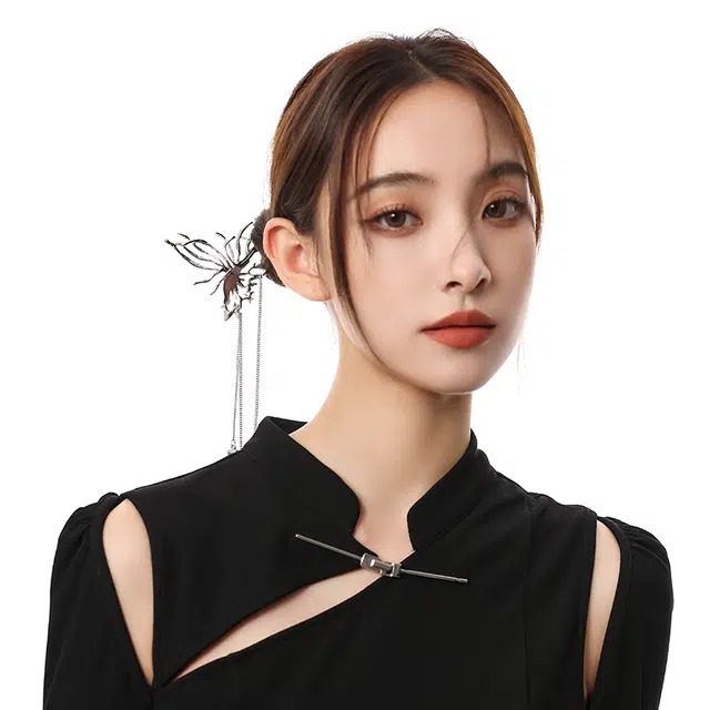 沂茹 新中式熔岩蝴蝶发叉时尚小众设计旗袍盘发 合金 簪子发簪 女款