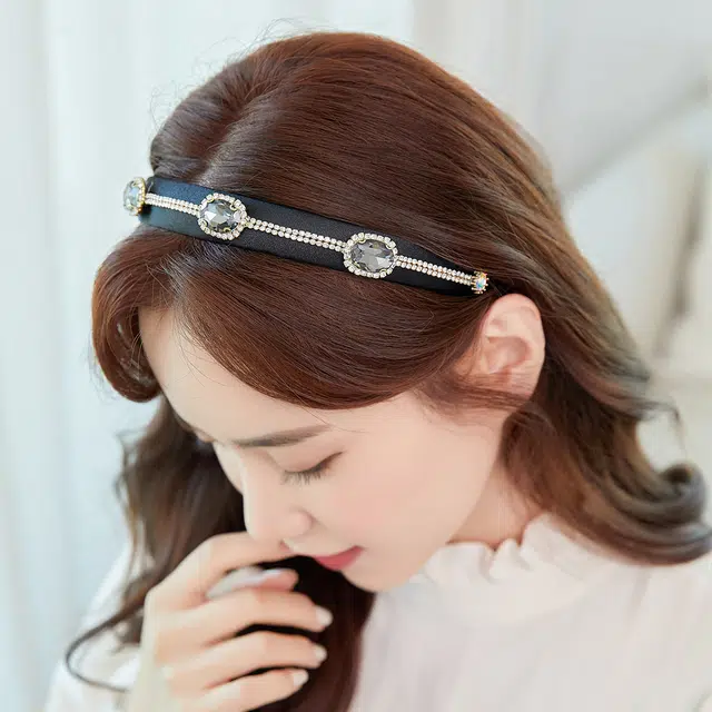 沂茹 时尚闪耀优雅黑色水钻宽边压发发箍洗脸百搭头箍女款头饰配饰发饰 布艺